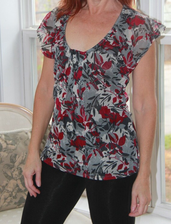 Vintage Sheer Blouse/Short Sleeve Top/Sheer Woman… - image 4