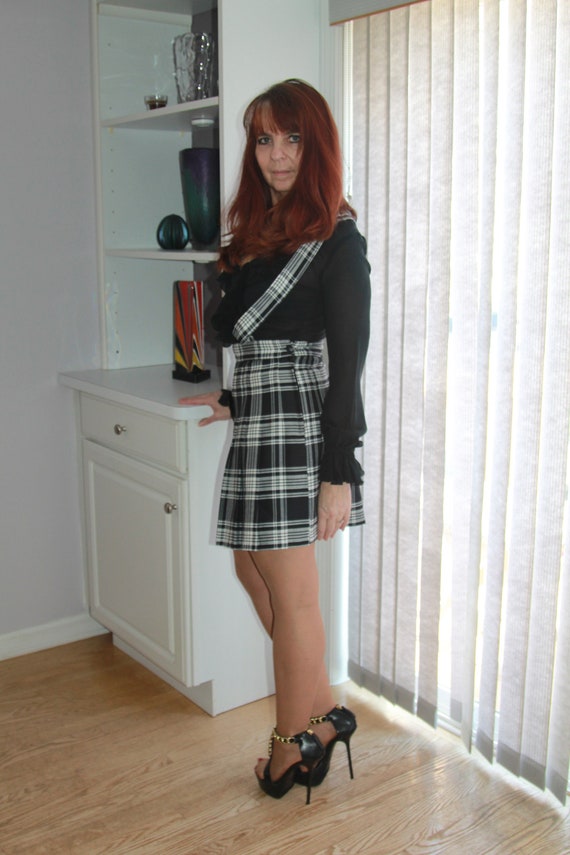 90s / Vintage Skirt / Black and White Plaid Skirt… - image 6