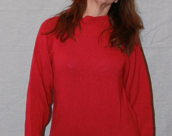 Vintage Sweater/Red Sweater/Pink Sweater/Womans Small Sweater/Long Sweater/Knit Top/Sweater Top/Fuchsia Top/VI238