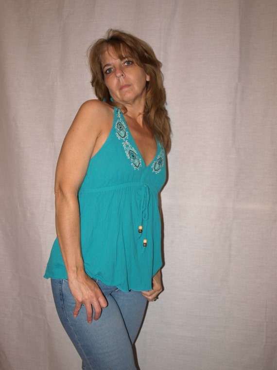 Vintage Halter/Gauze Halter/Embroidered Halter/Hip