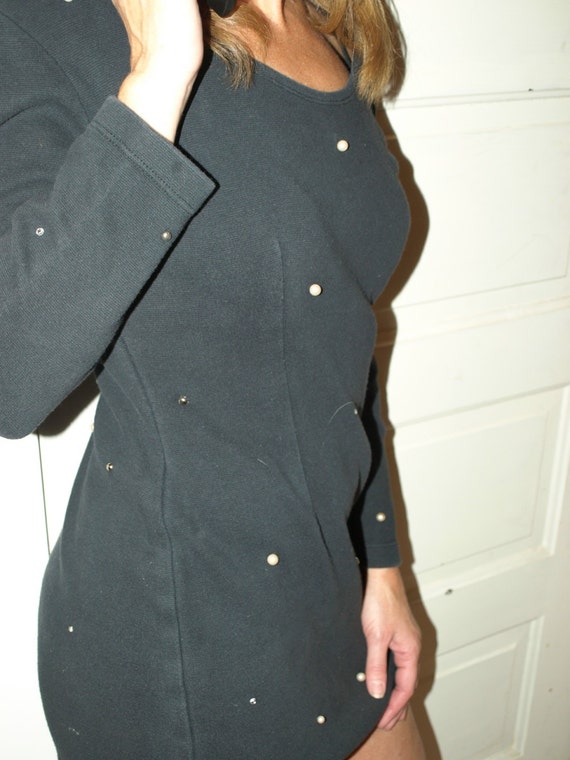 Vintage Black Mini/black Mini Dress/vintage Stretch Dress/vintage Bodycon  Dress/stretch Black Dress/rhinestone/pearl Stud Dress VI073 - Etsy