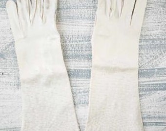 Vintage Long White Beaded Gloves 50s Or 60s Small Formal 11" Wedding V030