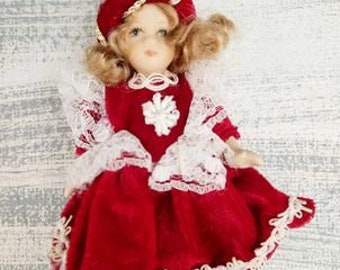 Mini Dillard's Porcelain Victorian Doll With Hat, Vintage, Christmas Ornament V026