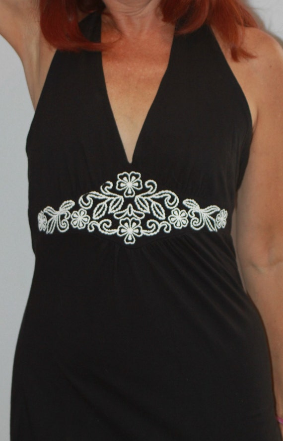 Black Halter Top/Long Halter Top/Vintage Black Ha… - image 5