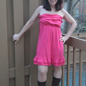 Vintage 70s / Pink Strapless Dress / Old Navy / Baby Doll Dress / Size S / VI618