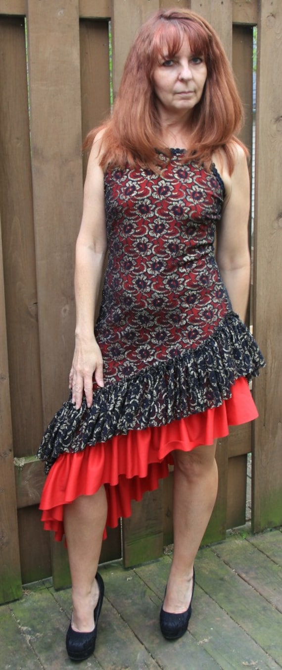 Salsa Dress/Vintage Black and Red Dress/Vintage S… - image 1