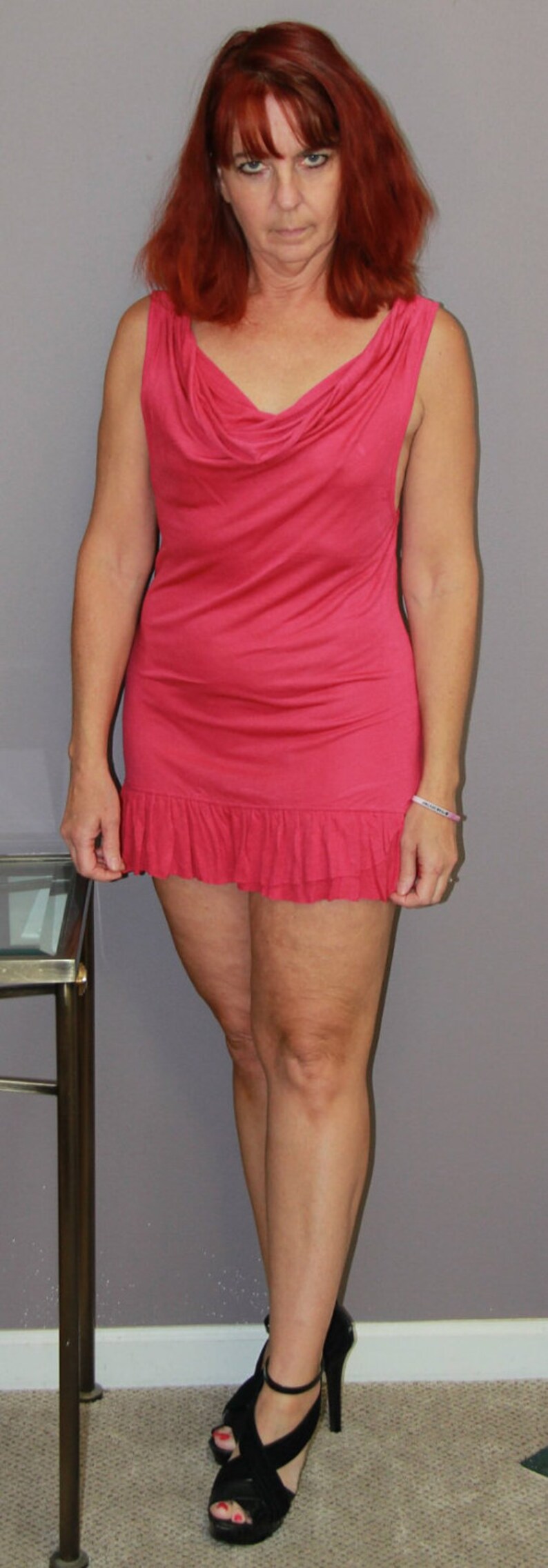 Pink Slip Dress/Cocktail Dress/Pink Party Dress/Mini Dress/Banana Republic/Fuchsia Mini Dress/Slip Dress/Ruffled/Sleeveless Dress/VI513 image 2