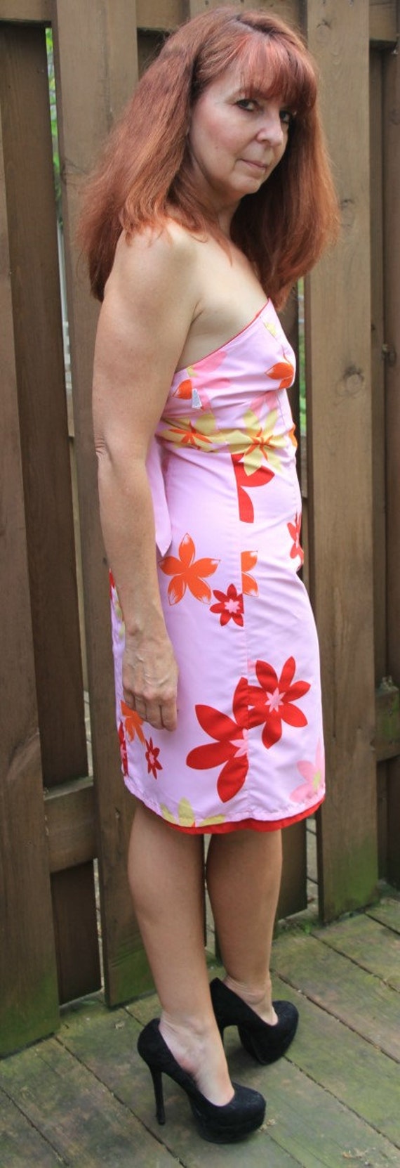 Reversible Strapless Dress/Hawaiian Floral Dress/… - image 4