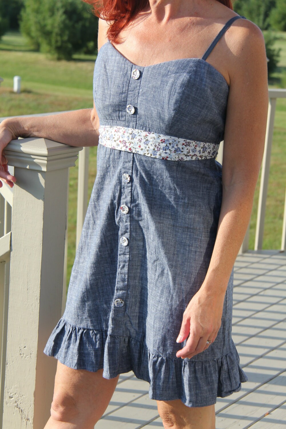 denim peasant dress Arbi Gingham Artist Peasant Dress Denim