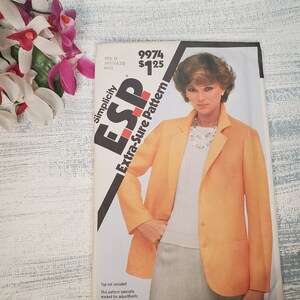 9974 Simplicity Vintage Sewing Pattern / E.S.P. Extra-Sure Pattern / Size U 16-18-20 / Unlined Blazer / 1981