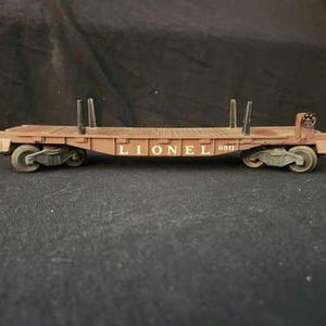 Lionel 6511 Braun Flachwagen, 1953 Nachkriegsjahre, ohne Rohre/Ladung, Spurweite O / 027, Vintage Modellzug, Vintage Railroading, Vintage Lionel, V251