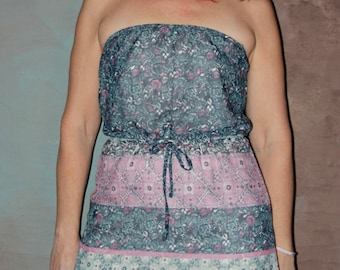 Vintage Strapless Dress/Strapless Cocktail Dress/Peasant Dress/Strapless Party Dress/Sheer Strapless Dress/Womans Dress Size Small/VI521