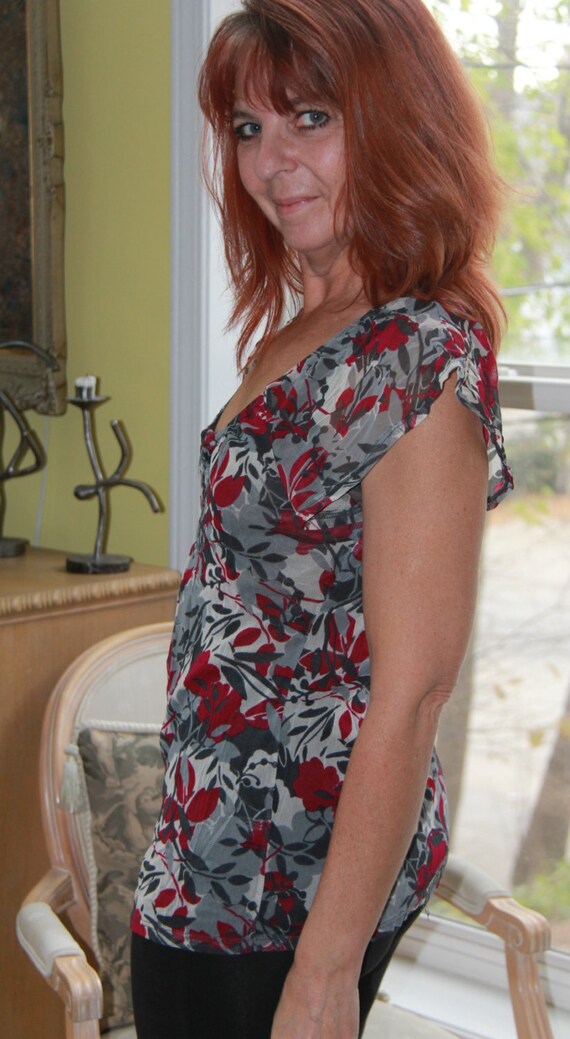 Vintage Sheer Blouse/Short Sleeve Top/Sheer Woman… - image 2