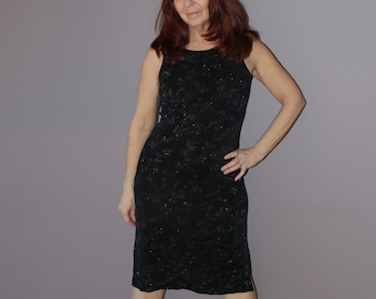 Black Sparkle Dress / Slip Dress / Black Midi Dress / Evening Dress / Vintage Black Dress / Vintage / Black Pencil Dress / VI632
