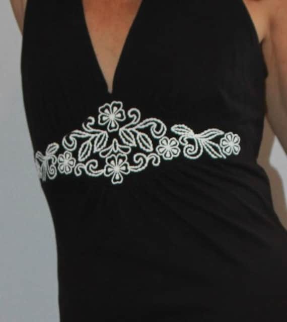 Black Halter Top/Long Halter Top/Vintage Black Ha… - image 2