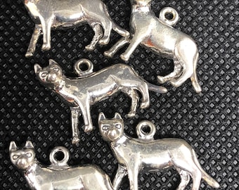5pc Standing Cat 3-D Sterling Silver Charm - set of five
