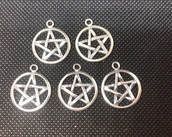 5pc Pentacle Pentagram 3-D Sterling Silver Charm - set of five