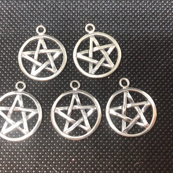 5pc Pentacle Pentagram 3-D Sterling Silver Charm - set of five