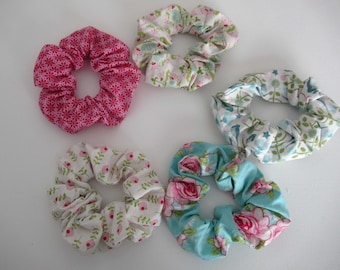 Chouchou / scrunchies, chouchou cheveux, modèle au choix, tiissus Tilda, rose, vert et bleu turquoise