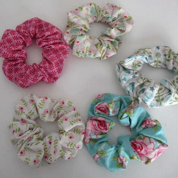 Chouchou / scrunchies, chouchou cheveux, modèle au choix, tiissus Tilda, rose, vert et bleu turquoise