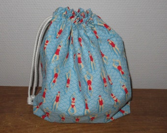 Bolsa impermeable, bolsa para piscina, bolsa para bañador, bolsa impermeable, para volver a la piscina con bañadores mojados, tela ola azul, nadadores,