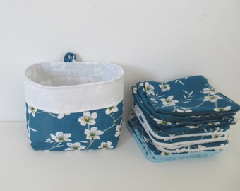 Washable wipes, baby wipes, makeup remover cotton, cherry blossoms, duck blue, bamboo sponge lined, microfiber, minky