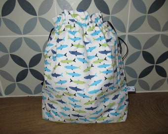 Sac imperméable, sac piscine, sac à maillot, sac étanche, poissons bleu et vert, pour retour piscine ou de plage, maillots de bain mouillés