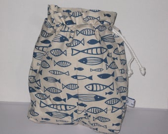 Sac imperméable, sac piscine, sac à maillot, sac étanche, pour retour piscine ou plage avec maillots de bain mouillés, motif poissons bleu