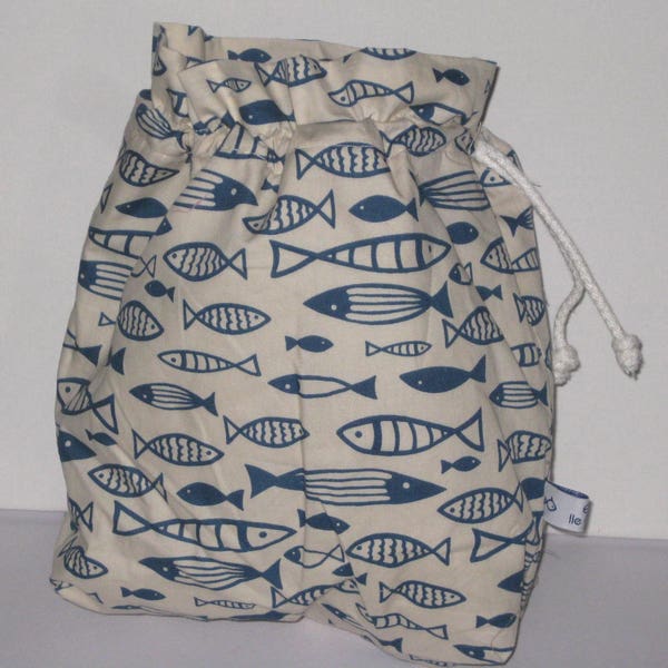 Sac imperméable, sac piscine, sac à maillot, sac étanche, pour retour piscine ou plage avec maillots de bain mouillés, motif poissons bleu