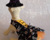 Halloween dog dress, Fancy Dog Dress, cotton dog dress, Ready to Ship, Skeletons, fancy dog dress, size small Chest 13 3 4 JSACUTABOVE