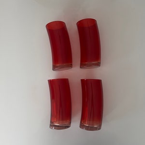 Set of four vintage red swerve highball glasses