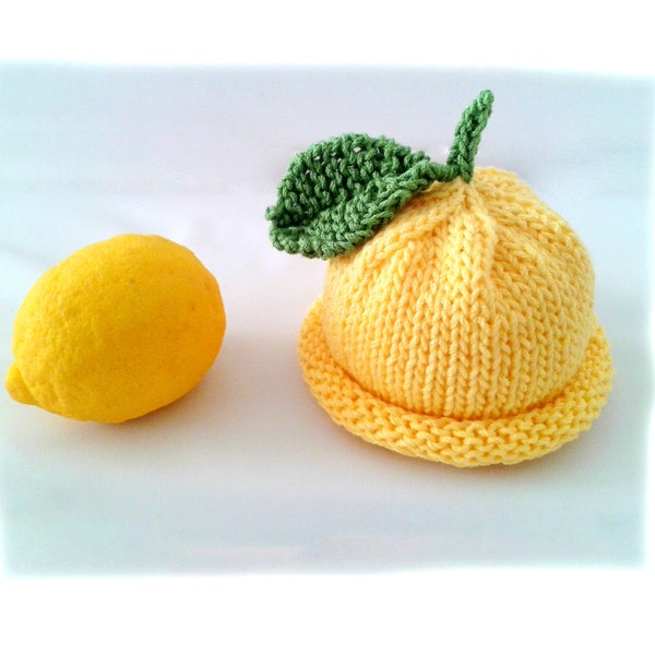 Instant download, knitting PATTERN for Baby Lemon Hat (PDF file), baby and toddler sizes, accessories