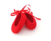 Instant download, Knitting PATTERN for red baby ballerinas (PDF file), knitted baby booties, baby sizes
