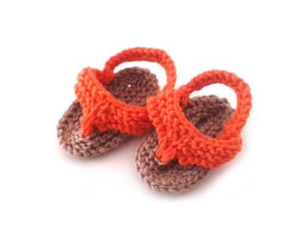 Instant download, Knitting PATTERN for baby orange flip flops (PDF file), summer sandals, baby sizes