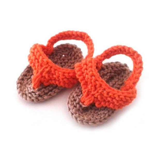 Instant download, Knitting PATTERN for baby orange flip flops (PDF file), summer sandals, baby sizes