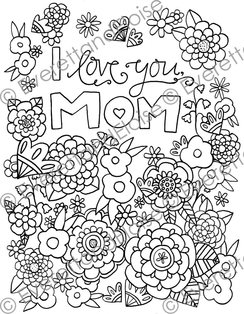 Digitale Download Kleurplaat I Love You Mom Etsy