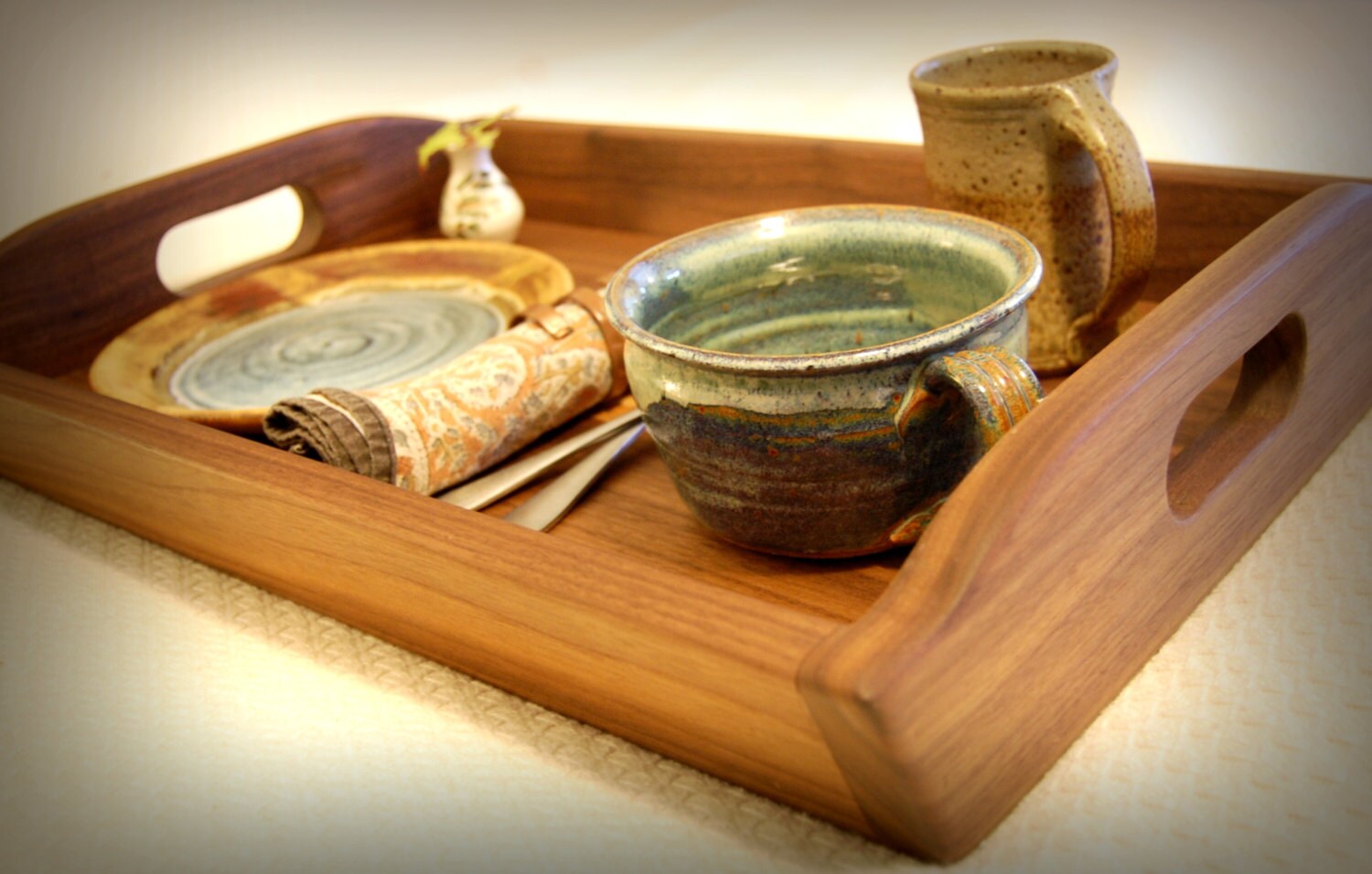 Handmade Wood Serving Tray Ottoman Walnut and Maple Etsy