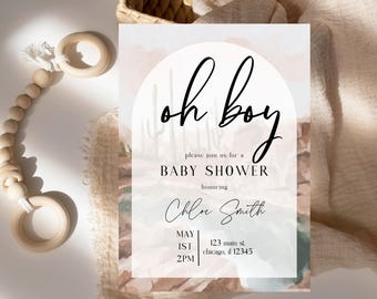 Editable Watercolor Desert Baby Shower Invitation | Instant Download | Oh Boy Theme | Printable