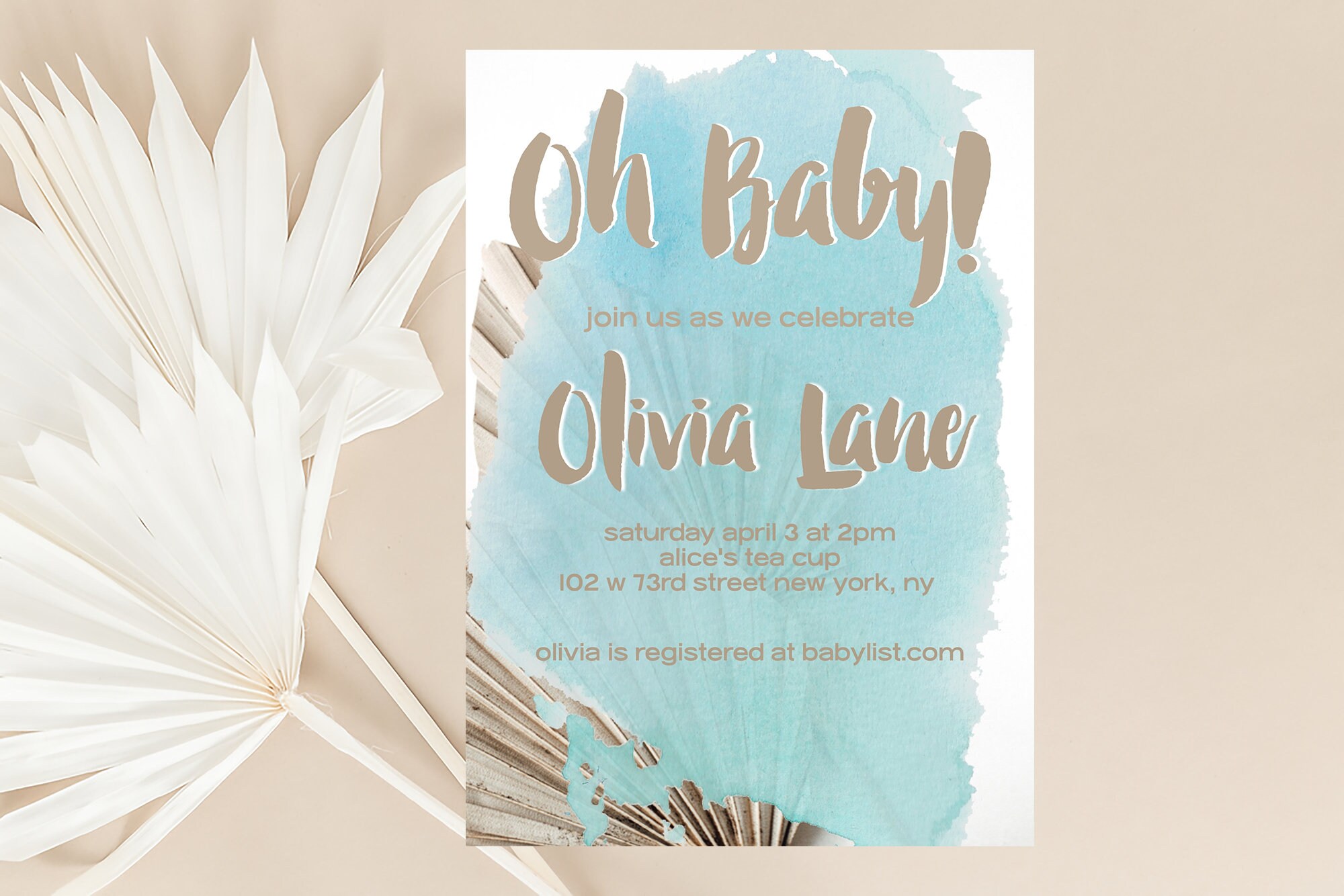 Bohemian Baby Shower Invite Oh Baby Invitation Blue Baby Shower Digital