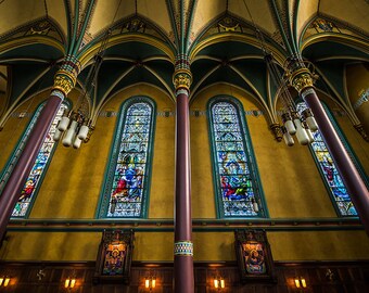 Cathedral Madeleine, Salt Lake City, Catholic Church, Stained Glass, Interior, Utah Photography, Historic, Home Wall Decor, Photo Print