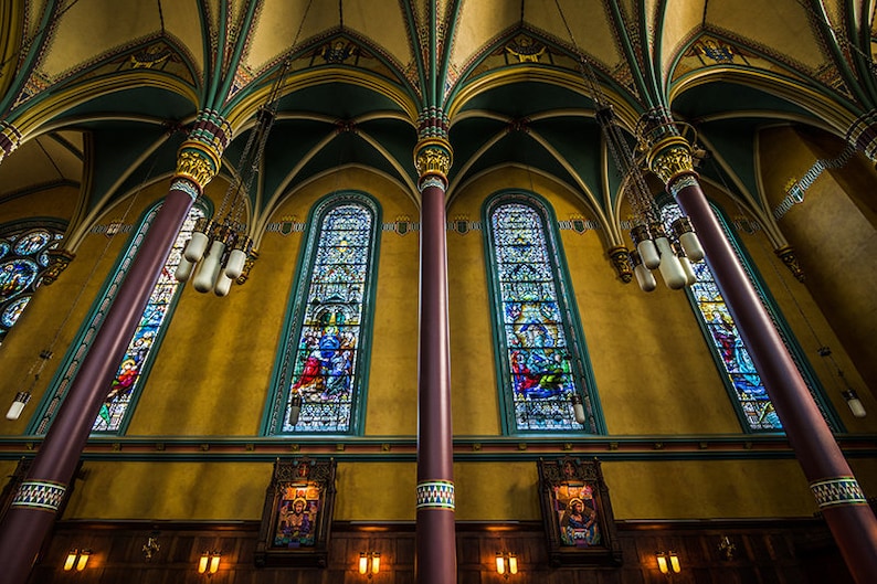 Cathedral Madeleine, Salt Lake City, Catholic Church, Stained Glass, Interior, Utah Photography, Historic, Home Wall Decor, Photo Print image 1