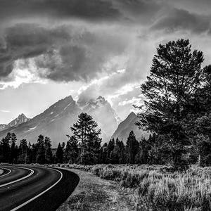 Grand Teton National Park Poster, Mountain Photography, Storm Art, Clouds, Black and White, Wyoming Landsdcape, Home Wall Decor, Photo Print