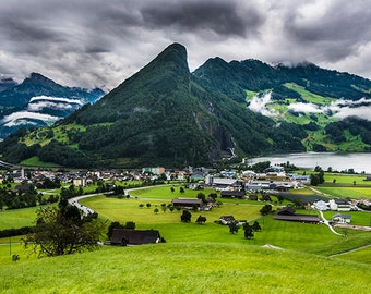 Valle de Schwyz, Lauerzersee, Rigi, Alpes suizos, Suiza Paisaje, Viajes europeos, Arte suizo, Foto de Bellas Artes, Decoración de pared, Montañas