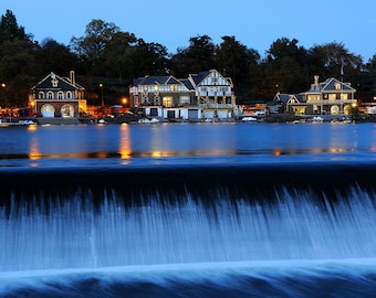 Boathouse Row,  Schuylkill River, Sunset, Philadelphia Photography, Pennsylvania, Wall Art, Reflection, Night, Historic, Dam, Fine Art Print