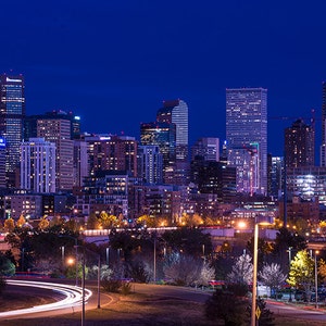 Denver Skyline at Night, Cityscape, Colorado Photography, Skyscrapers, City Lights, Urban Art, Fine Art Photography, Wall Decor, Landscape