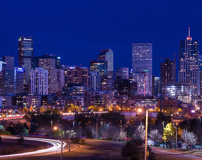 Denver Skyline at Night, Cityscape, Colorado Photography, Skyscrapers ...