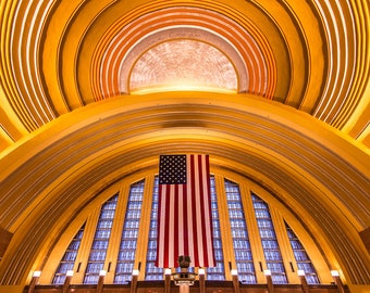 Union Terminal, Cincinnati, Museum, Railroad History, Architecture Photography, Train Terminal, American Flag, Canvas Metal, Fine Art Photo