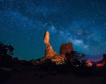 Balanced Rock, Milky Way Photography, Arches National Park, Moab, Southwest Art, Desert Landscape, Astrophotography, Astronomy, Wall Art