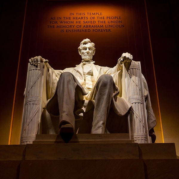 Abraham Lincoln Memorial, National Mall, Washington D.C., United States President, Famous, Night Photography, Statue, Fine Art Photo Print