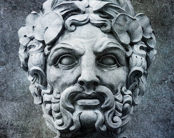 Greek God, Stone Face, Zeus, Building Art, Roman, Architecture Detail, Terracotta, Photography, Home Wall Decor, Wall Hanging, Urban Art
